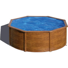 Gre Pool KIT300W Pacific - Round Steel Above Ground Pool with Wood Effect Removable Garden Pool 300 x 120 cm Wood