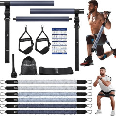 Fitness Bands Pilates Bar Set 6 Resistance Bands with Bar 50-360 lbs Titanium Force Fitness Equipment for Home Gym Pilates Bar Adjustable & Removable, Handles, Door Anchor
