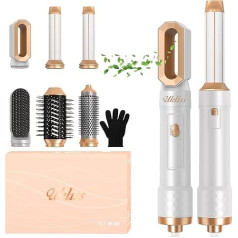 UKLISS Pro Airstyler & Hair Dryer 6 in 1, Hair Dryer Brush with Round Brush Hairdryer, Warm Air Curling Iron Automatic, Thermal Brush, Hot Air Brush, Hair Straightener Brushes for Long/Short Hair
