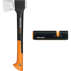 Fiskars Splitting Axe, Includes Blade and Transport Protection, 44 cm, Non-Stick Coating & Axe and Knife Sharpener, Ceramic Grinding Head/Housing Made of Fibreglass Reinforced Plastic, Black/Orange