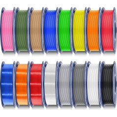 SUNLU PLA Filament 16 Colour Bundle Multicolour, PLA 3D Printer Filament 1.75 mm, Individually Vacuum Packed, 0.25 kg per Spool, 4 kg Total, 16 Pack (12 Regular Solid Colours and 4 Transparent Colours