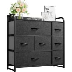 YITAHOME Chest of Drawers with 7 Drawers, Cupboard, Fabric Drawers with Handles, Metal Frame, Durable, Black / Grey