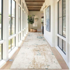 Abstract Runner Rug for Hallway 80 x 300 cm Hallway Runner Rugs Non-Slip Modern Rugs Runner Washable Kitchen Rug Runner for Living Room Bedroom (Beige)