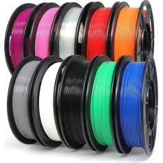 YOUSU PLA Plus Filament 1.75, 3D Printer Filament, 3D Filament Pla+ Bundle, 250 g x 10 Rolls (Black/White/Grey/Red/Blue/Green/Orange/Pink/Purple/Transparent)