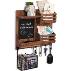 WPAJIRZO Key Rack with Shelf & Letter Holder, Wall Key Hook, Wooden Key Board with Chalkboard, Letter Tray, Wall Organiser for Entrance, Living Room, Hallway, Kitchen, Office