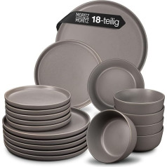 Moritz & Moritz Nordic Crockery Set for 6 People, 18-Piece Stoneware Crockery Set in Grey, Scandinavian Design, Robust Plate Set for 6 People for Everyday Use and Guests, Crockery Sets