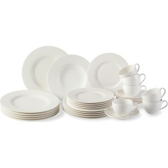 Vivo Villeroy & Boch Basic White Crockery Service 30 Pieces, Dishwasher Safe, Microwave Safe, Dinner Service, White, Crockery Set, Coffee Service, Ceramic, Plates, Cups, Premium Porcelain
