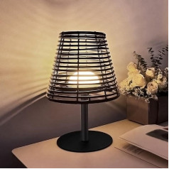 LED Table Lamp Wireless Rattan Bedside Lamp Dimmable 2700 K Warm White IP44 Waterproof Battery Table Lamp for Bedroom, Garden, Dining Table, Balcony, Hotel
