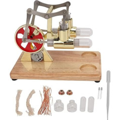 Stirling Engine Model, Scientific Physical Model, Golden Two Cylinder Balance Stirling Engine Model for Gifts for Physical Science Projects