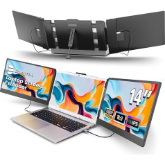 Portable 14 Inch FHD 1080P IPS Laptop Monitor - Extension Triple Screen Extender, Plug and Play Display for 13.3 - 17 Inch Mac, Windows, Android, Chrome, Switch, PS5