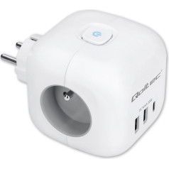 Power cube 6in1 pagarinātājs ar apgaismotu slēdzi | 3x ac | 2x usb | 1x usb-c pd 20w | balts