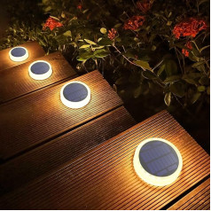 Lacasa Solar Floor Lights Outdoor, 30 lm, Pack of 4 Solar Lights for Outdoor Use, Warm White, 2700 K, IP68 Waterproof Solar Lamps, Car On/Off LED Path Lights for Garden, Lawn, Patio, Driveway, Rounds