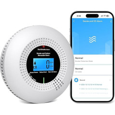 PHYSEN 2-in-1 WLAN Smoke and CO Detector, Smoke Detector and Carbon Monoxide Detector with High Precision LCD Digital Display, Test Button and Replaceable Battery, EN14604 & EN50291 Standard Certified