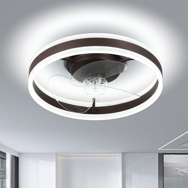 16 Inch Fan Ceiling Light Modern LED Bedroom Ceiling Fan with Lighting, 3 Colour Temperature Ceiling Fan with Lamp, Remote Control Quiet Dimmable Fan Ceiling Lamp (Coffee, 40 cm)