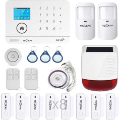 TECPEAK GSM / WiFi Alarm Systems Complete System, Home Alarm System with Alarm Siren, Home Security Set Including Window Alarm / Door Alarm, Motion Sensor, Remote Control, Day, SOS, Solar Outdoor