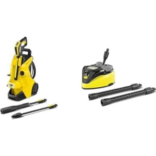 Kärcher K 4 Power Control Pressure Washer: Clever App Support, Yellow & Surface Cleaner T-Racer T 7 Plus (Splash Protection, for Large Areas, Two Flat Jet Nozzles)