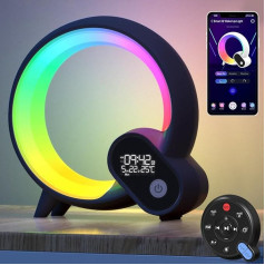 Intelligent LED Table Lamp, Atmosphere Lamp with Bluetooth Speaker, Dimmable Night Light, 9 Light Effects, App Control, Bedside Lamp for Children, for Gifts, Black