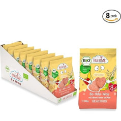 FruchtBar Organic Oat Biscuits with Strawberry, Banana and Apple, Pack of 8, Sugar-Free Children's Snack, for Babies from 8 Months and Children, 8 x 100 g