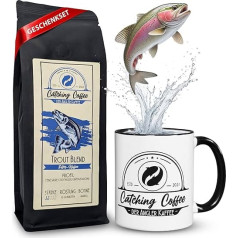 Catching Coffee - Angler Kaffee Geschenkset mit Tasse - 500g Filter-Kaffee ganze Bohnen aus Brasilien/Kolumbien Kaffee in Deutschland geröstete Kaffeebohnen, gut verträglich, für Kaffeevollautomat