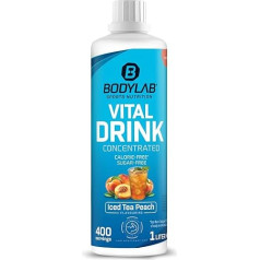 Bodylab24 Vital Drink Concentrated Iced Tea Peach 1000 ml, Drink Concentrate Sugar-Free, Zero Syrup, with Vitamins and L-Carnitine, Sports Drink with Low Calories