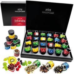 Hallingers For Valentine's Day - For Valentine's Day 24 Varieties Tea Gift Set, Loose Tea Vegan in Screw Jars, Tea Gift (Set) - Easter Gifts Easter Basket Easter Eggs & Easter Decoration |