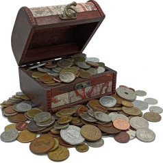 IMPACTO COLECCIONABLES Treasure Chest with Authentic Collector's Coins - Includes 1kg of World Coins and a Treasure Chest for Storage - Expert Tested