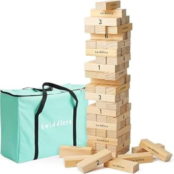 XXL Giant Wooden Wobble Tower with 64 Blocks & Carry Bag (Stack up to 1.5 m) - Huge Premium Indoor & Outdoor Wooden Tower Garden Game for Children, Adults & Family
