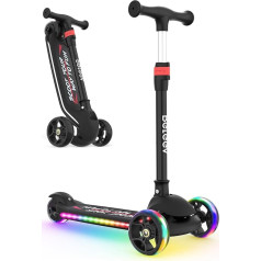 BELEEV A9 Scooter Children 3-12 Years, 3 Wheels Foldable Scooter with LED Luminous Wheels and Deck, 4 Height Adjustable, Non-Slip Deck, Lean-to-Steer, Children's Scooter for Girls and Boys, Tricycles