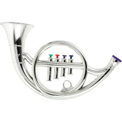 FOMIYES Children's Trumpet French Horn Tuba Toy Musical Wind Instruments Metallic Silver Trumpet Horn with 4 Coloured Keys Performance Prop