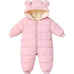 Snowsuit Baby Girls Boys Jumpsuit Winter Jumpsuit Coat Newborn Thick Zip Romper Toddler Windproof Hood Fleece Romper Outerwear Pink 12-18 Months