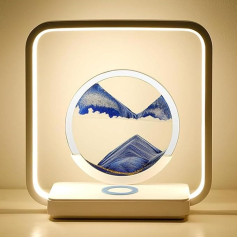 LIROPAU Sand Pictures for Rotating, Flowing Sand Art with LED Light, Moving Sand Art, 3D Dynamic Sand Picture, Wireless Charging, Moving Sand Art Picture, Landscape for Desktop Decoration (Blue)