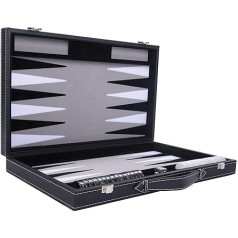 250509 - Large Luxury Backgammon 18 Inch - 45 cm - Faux Leather & Felt Insert - Mother of Pearl Dice & Tiles + 2 Cups - Strategy Game - Professional & Leisure
