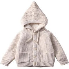 Strickjacke Baby 92 mit, Mädchen-Zopfmuster, Knopfverschluss-Jacke, Fleece-gefüttert, Oberbekleidung, Wintermantel, Oberteile, Kleidung Cardigan 152 (Beige, 6-12 Months)