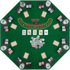 DREAMADE Foldable Poker Mat for 8 Players, Poker Table Mat with Drink Holder & Carry Bag Included, Octagonal Wood Reinforced, Poker Mat 120 x 120 cm