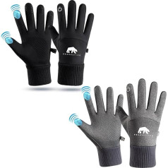 Bearactive Waterproof Winter Gloves for Cold Weather with Warm Lining, Touch Screen Gloves, Non-Slip Gloves, Windproof Running Gloves for Men and Women, Grey and Black, Pack of 2