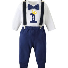 Borlai Baby Boy 1st Birthday Outfits Bow Tie Romper Suspenders Pants Gentleman Clothing Set