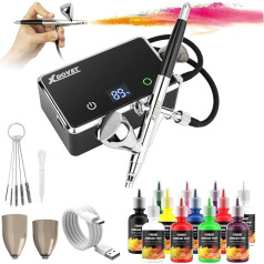 XDOVET Improved 32 PSI Airbrush Set with Colour Polish, 12 Colours / 30 ml, Dual Action Airbrush Set with Model Building Dyes, Portable Airbrush Set with Compressor for Colouring