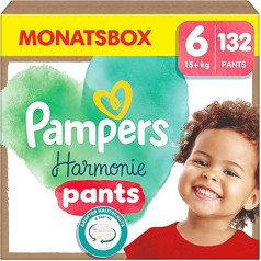 Pampers Baby Nappies Pants Size 6 (15 kg+) Harmonie, Monthly Box, Gentle Skin Protection and Plant-Based Ingredients, 132 Pants Nappies