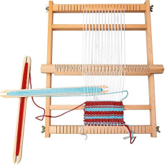 Bino Loom with Wool Wooden Toy Motor Skills Toy Creative Set Toy for Children from 3 Years (5 Pieces, Dimensions: 40 x 2.5 x 30.5 cm, Includes Wool and 2 Weaving Boats), Natural/Brown