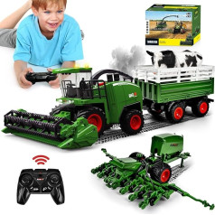 RC Combine Harvester Toy, Combine Harvester Remote Controlled Large, RC Tractor Toy Kids Lawn Mower with Trailer, Spray, Light and Sound, Harvester Farm Vehicle Toy from 3 4 5 6 Years