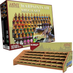 The Army Painter, Warpaints Air Mega Set Combo 60 x 18ml Premade Acrylic Airbrush Paints Includes 9 Metallics, 1 Fluo & 1 Project Painting Station - Airbrush Miniature Model Paint for DnD & Warhammer