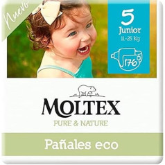 Moltex Pure & Nature Ecological Nappies Size 5 (13-18kg) 176 Nappies (4 Bags of 44) White with Printed Design