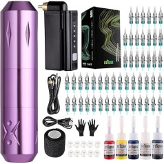 STIGMA Wireless Tattoo Machine Set Rotary Complete Set with 50 Cartridges Tattoo Needles Wireless Tattoo Power Supply Battery for Beginners and Artists (Purple)