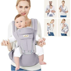 Viedouce Ergonomic Baby Carrier, Pure Cotton Front Or Back Child Carrier with Removable Hood, Multi-Way, Soft, Breathable, Backpack Straps, Full Protection (0-48 months)