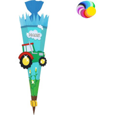 Bastelset - Schultüte Farbe & Größe wählbar 70/85 / 100 cm - Traktor - inkl. Name - Farbe frei wählbar - Bastelschultüte - Zuckertüte zum selber Basteln..