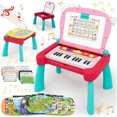 3 in 1 Touch & Learn Activity Desk, Interactive Learning System, Educational Toy with 24-Key Piano Keyboard for Kids 2-5, Whiteboard Drawing Table, Activity Center for Boys Girls