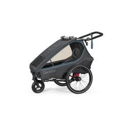 Qeridoo Kidgoo 1 Navy Blue Bicycle Trailer with 5 Point Harness System and Easy-ARS, Foldable, with 360 Degree Rotating, Air-Filled Buggy Wheel and Patented Head Protectors, for 1 Child
