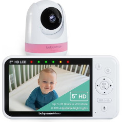 Babysense Prisma Baby Monitor with Camera and Audio, 5 Inch HD Video Baby Monitor, 6-Colour Night Light, Split Screen, Baby Sound Machine with White Noise & Lullabies, Safe without WiFi