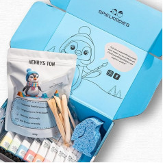 TonZauber® Penguin Henry Bundle - Creative Kit for Ages 3+ Includes Air Drying Modelling Clay, Acrylic Paints & Accessories, Suitable for Arts and Crafts Projects