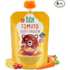 Baby Likes | Halal Bio-Tomaten, Nudeln und Hähnchen 130 Gramm x 6 Beutel Babypüree für Kinder ab 7 Monaten